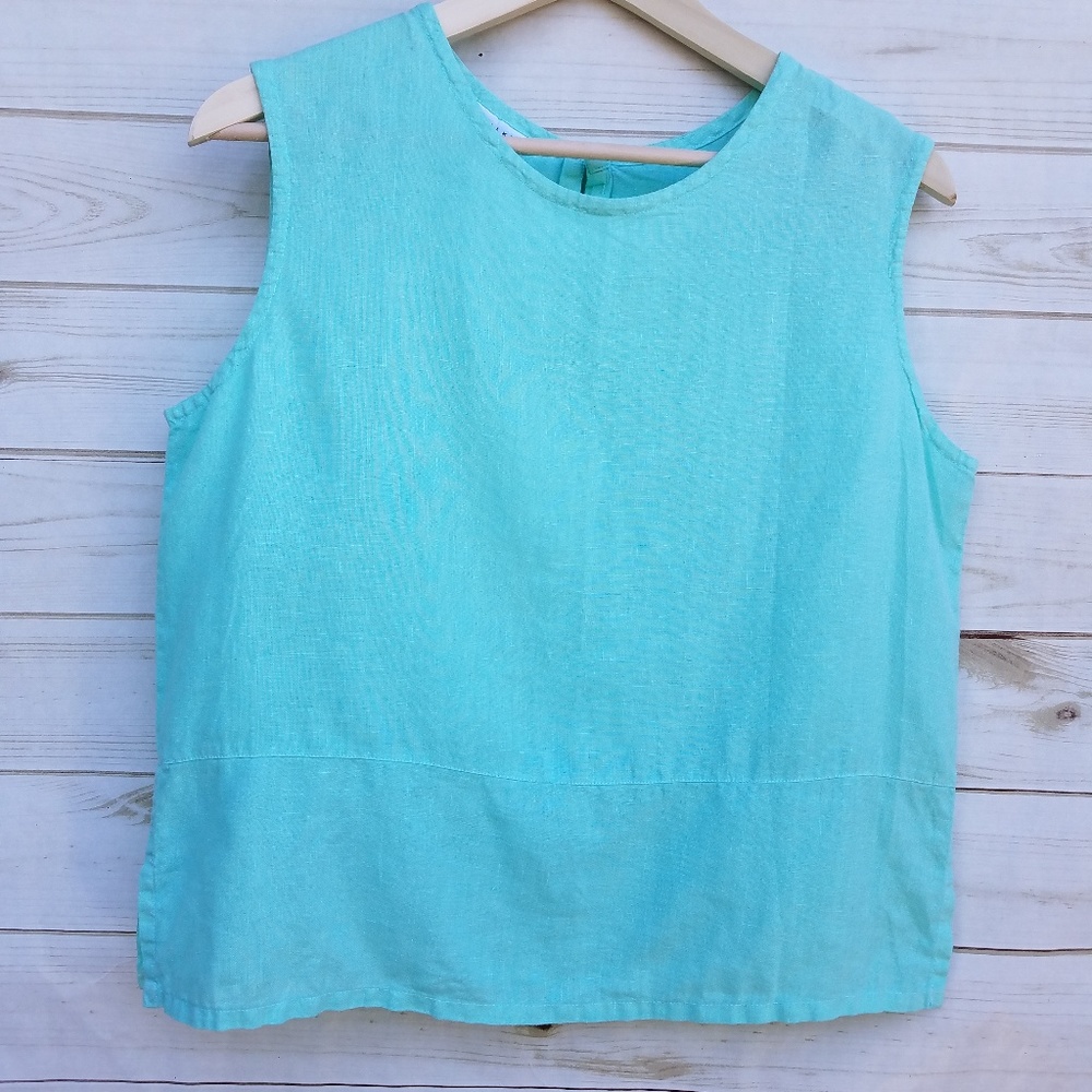 Bryn Walker linen tank, turquoise, oversized S